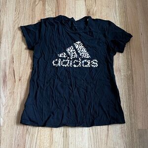 adidas Black Tee with Leopard-Print Logo